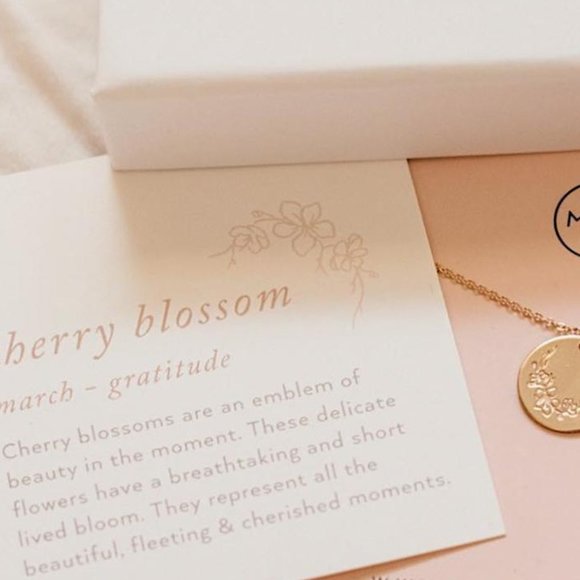 March Birth Flower Cherry Blossom Pendant Necklace - Picture 3 of 13